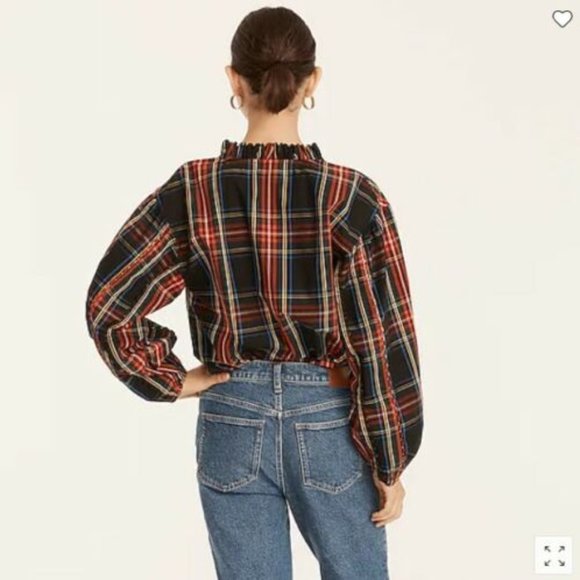 NWT J.Crew Scalloped tie-neck top in Stewart tartan XXS - Picture 4 of 4